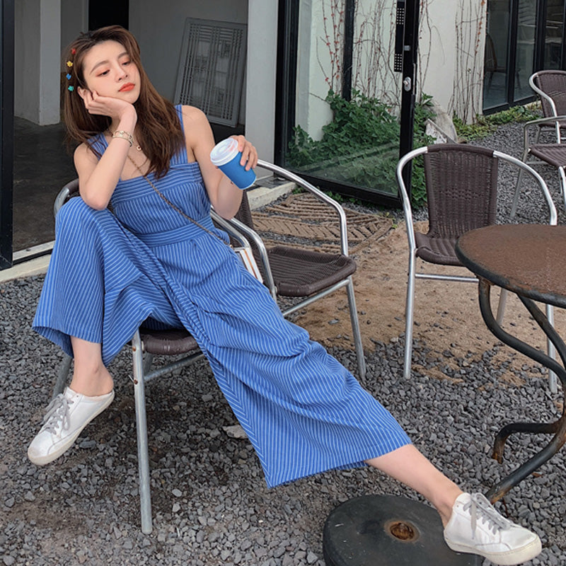 バックリボンストライプロンパース