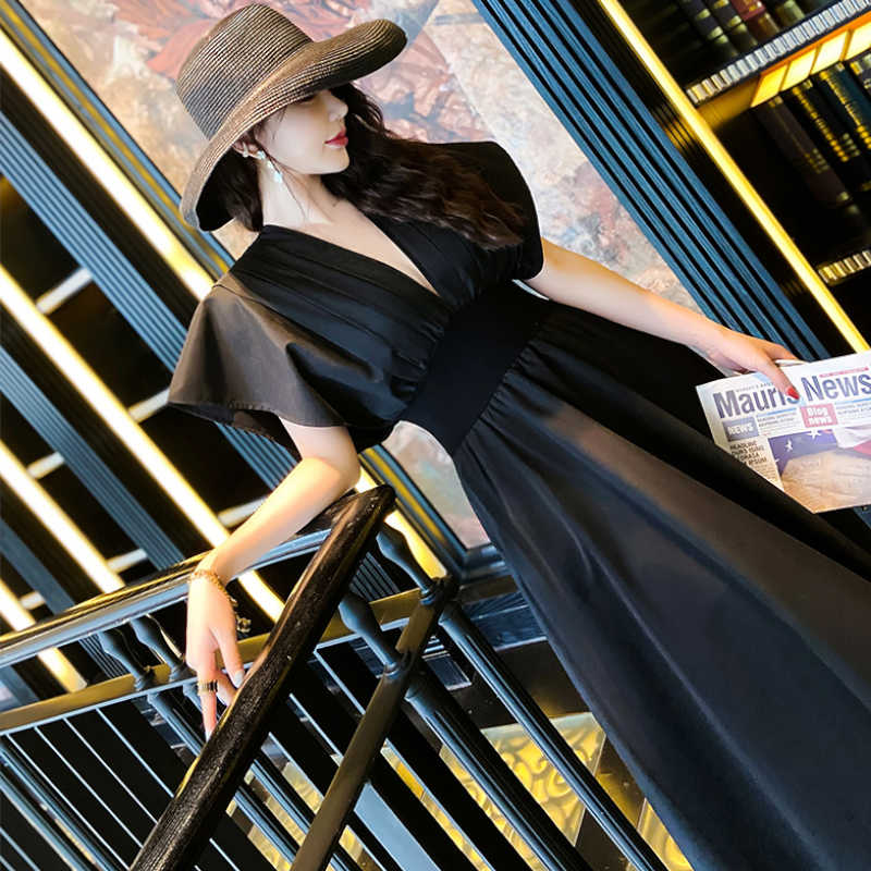 フレアスリーブフロントプリーツマキシワンピース(2colors)