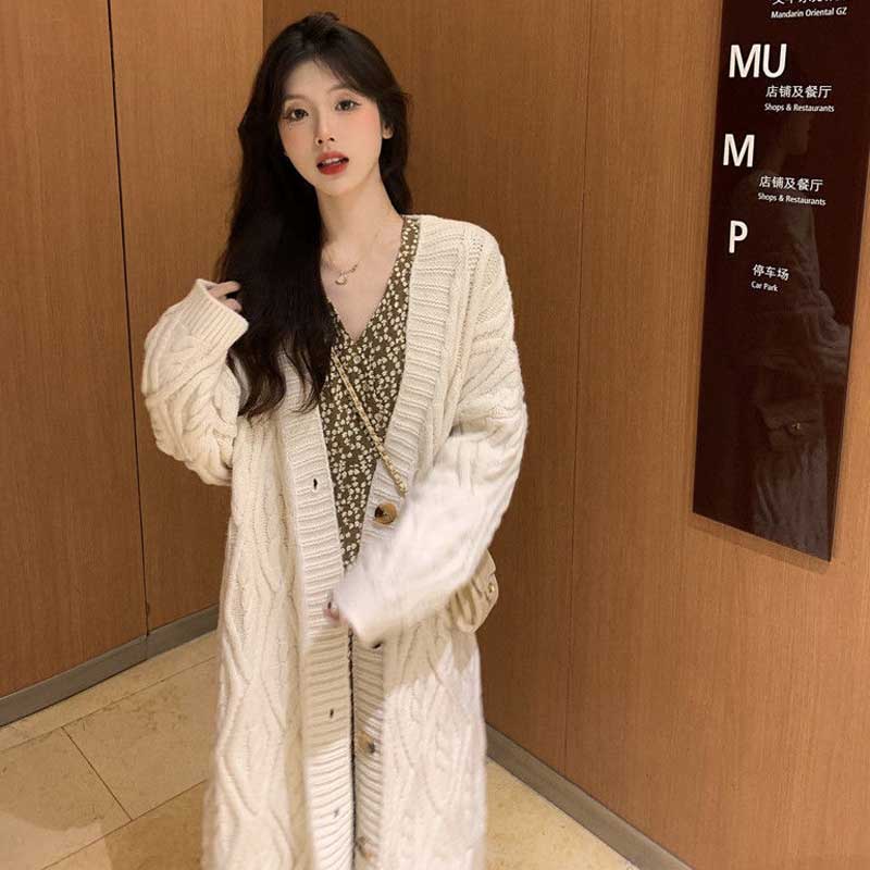 ケーブル編みロングニットカーディガン(4colors)