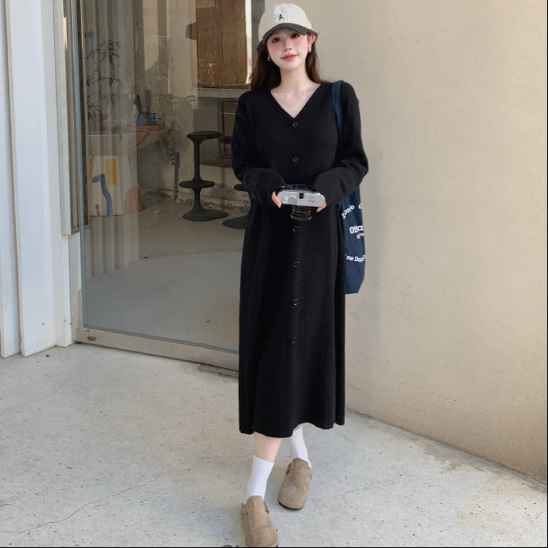 Vネックリラクシーロングニットワンピース(2colors)