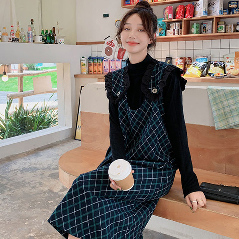 Aラインチェック柄ジャンパースカート(2colors)