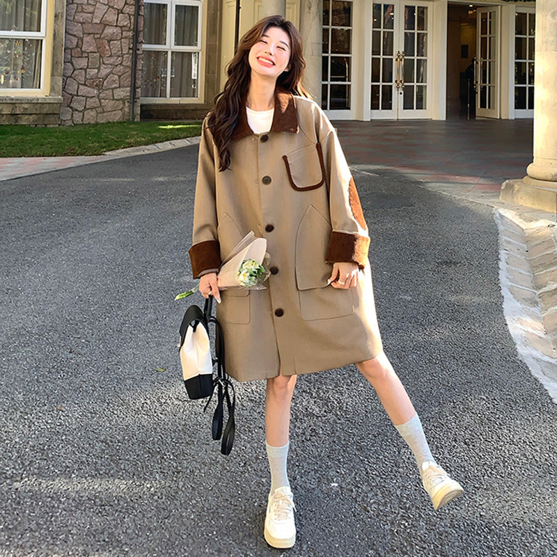 オーバーサイズバイカラーミディ丈トレンチコート