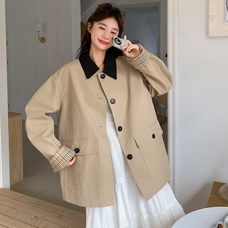 チェックカフスハーフコート(2colors)