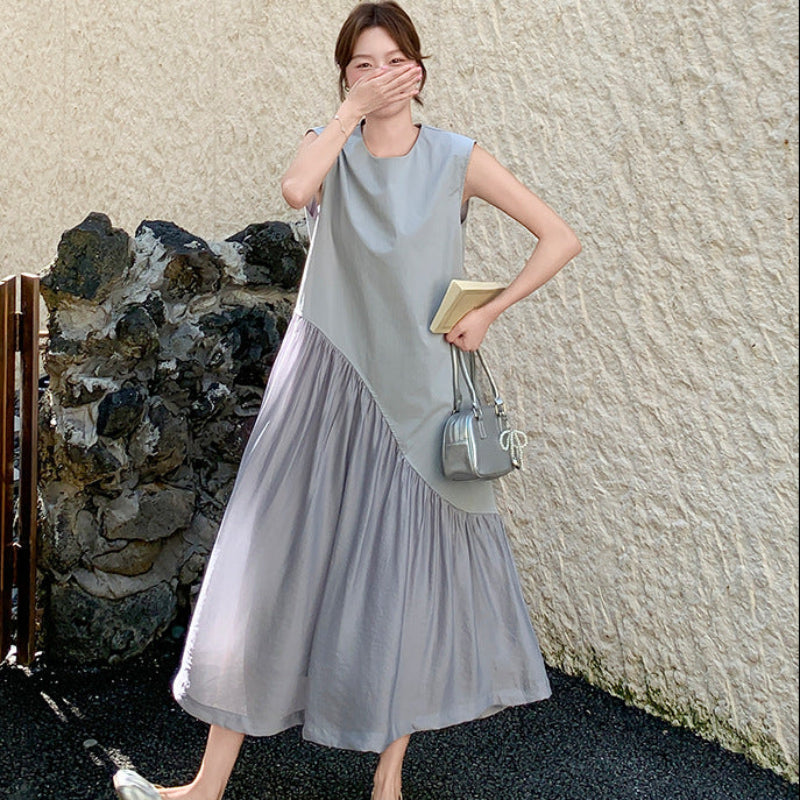 アシンメトリー切替ノースリーブワンピース