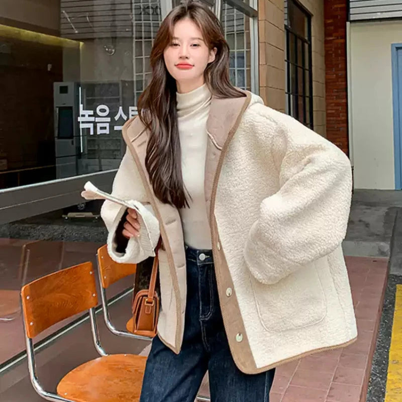 フード付きラムウールボアコート