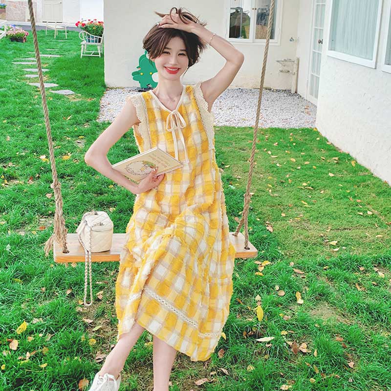 イエローギンガムワンピース