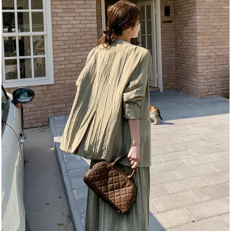 スマッジカラースリーピーススカートスーツ