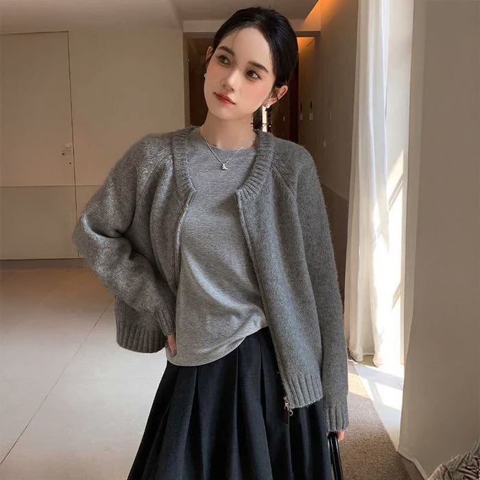 ラウンドネックニットカーディガン(4colors)