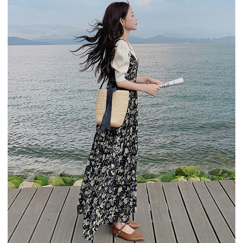 フラワーキャミソールワンピース(スクエアネックトップ付き)