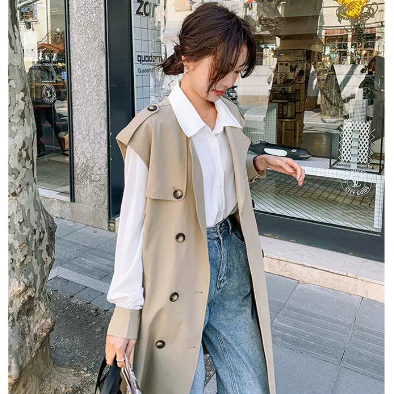 ノースリーブトレンチロングジャケット