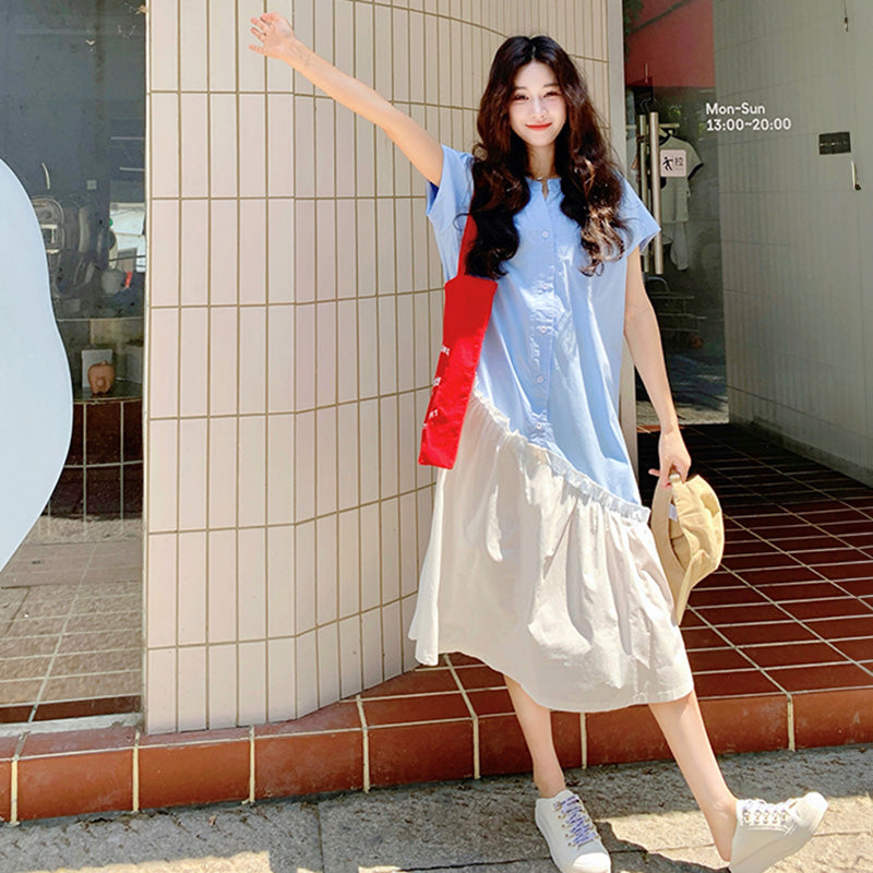 アシンメトリー切り替えシャツワンピース