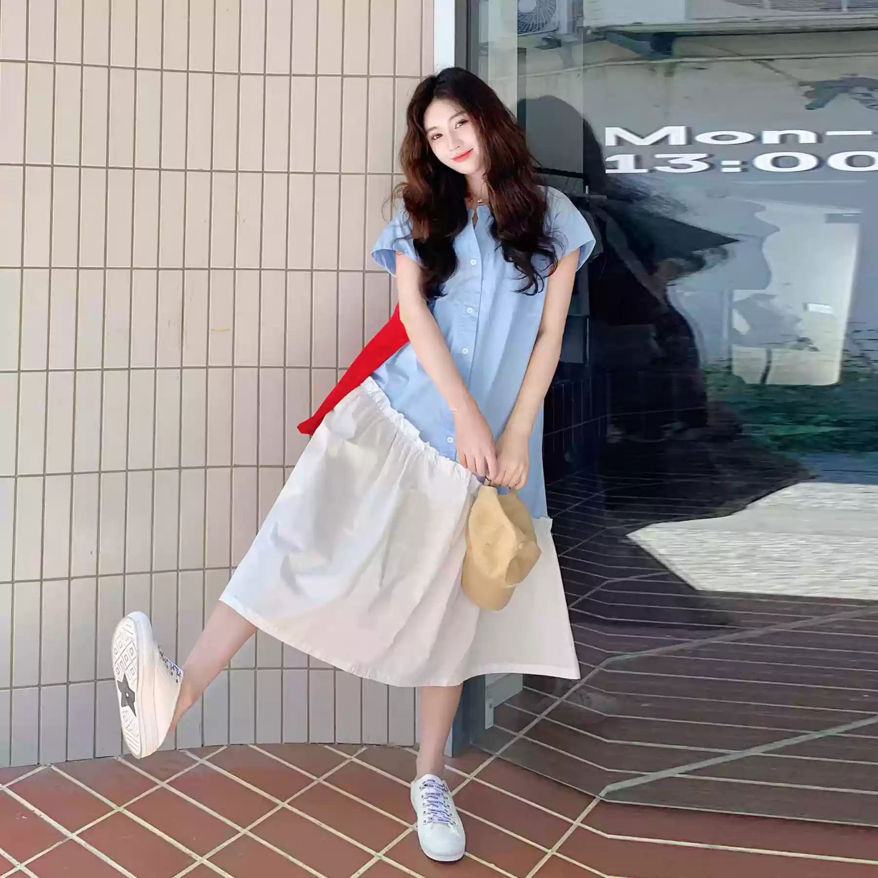 アシンメトリー切り替えシャツワンピース