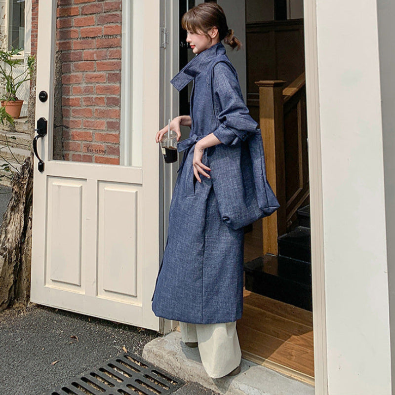 オーバーサイズデニムロングコート×トートバッグ