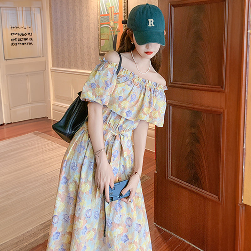 2wayオフショルダーフラワープリントワンピース