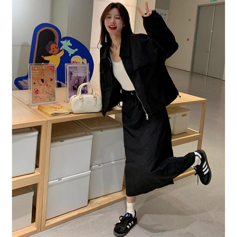 テックダブルポケットブルゾン×ロングスカートセットアップ