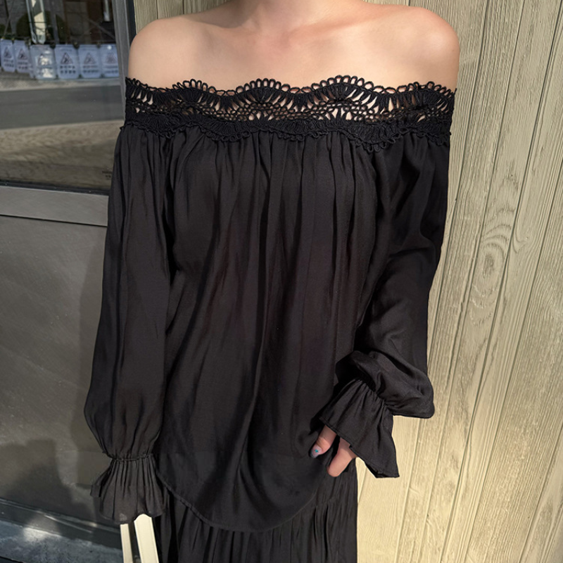 オフショルダーカットソー×ロングスカートセット(2colors)