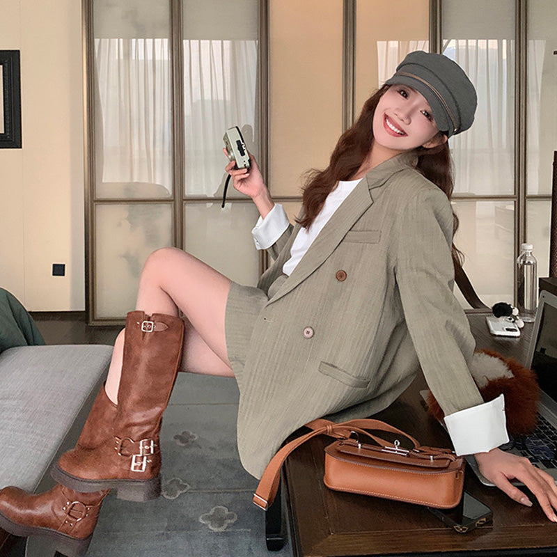 オーバーサイズジャケット×タイトミニスカートセット2colors