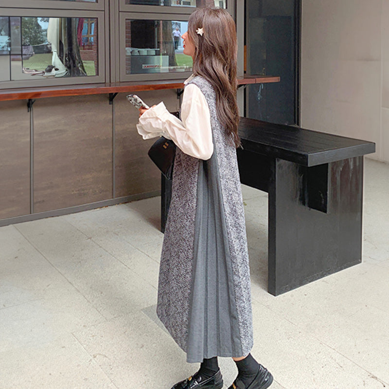 サイドプリーツ切り替えワンピース