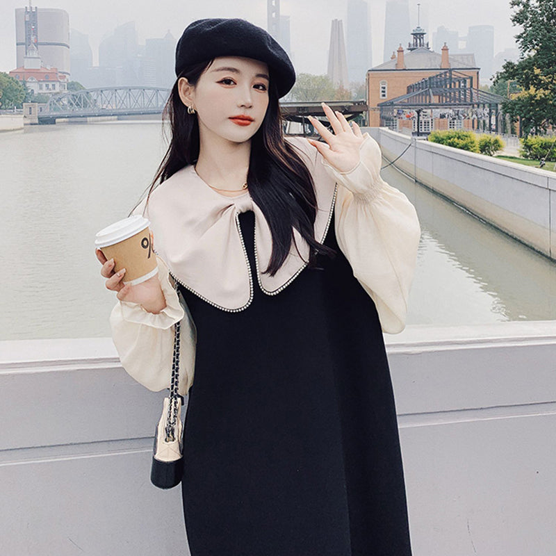 リボンディテールシアーパフスリーブワンピ