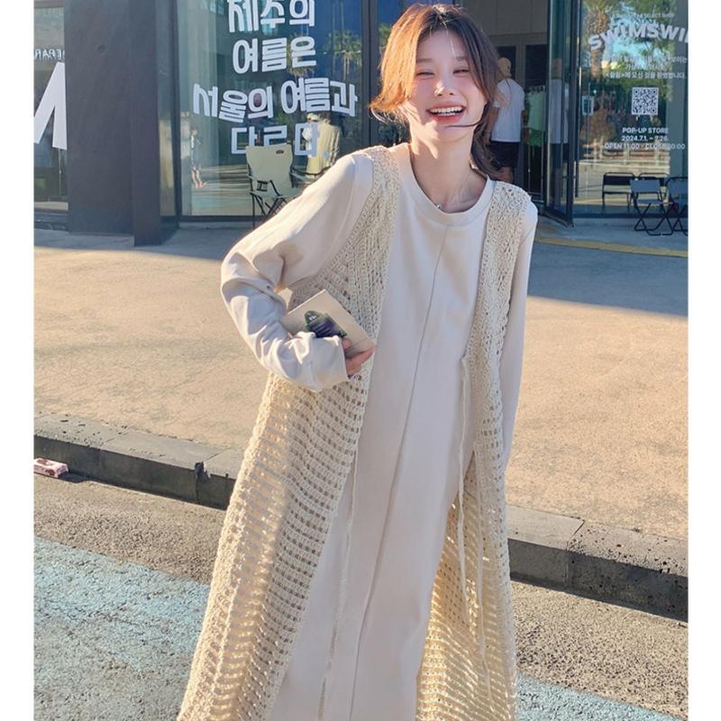 レースロングカーディガン×サイドスリットワンピース