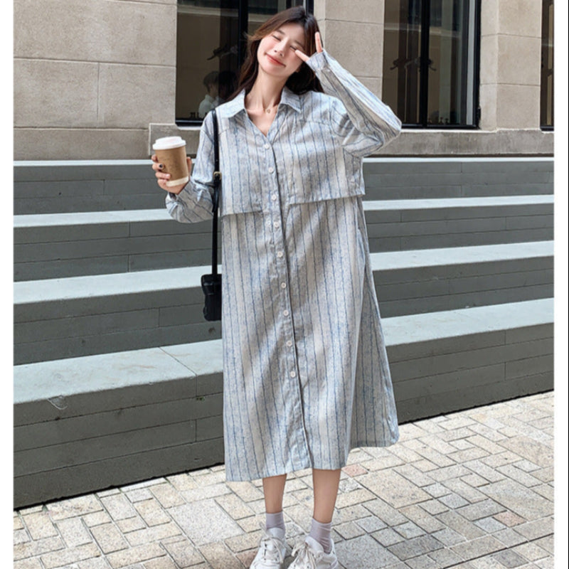 サイドドロストストライプシャツワンピース