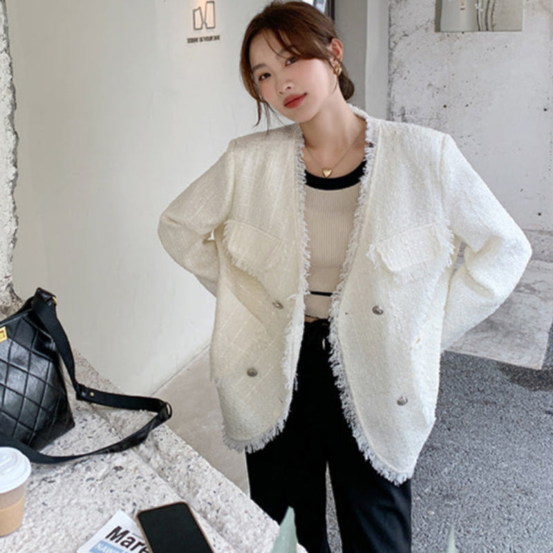 フリンジツイードホワイトジャケット