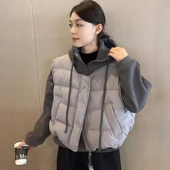 ショート丈ダウンベスト(3colors)（灰・黒・橙）秋/冬 重ね着に最適