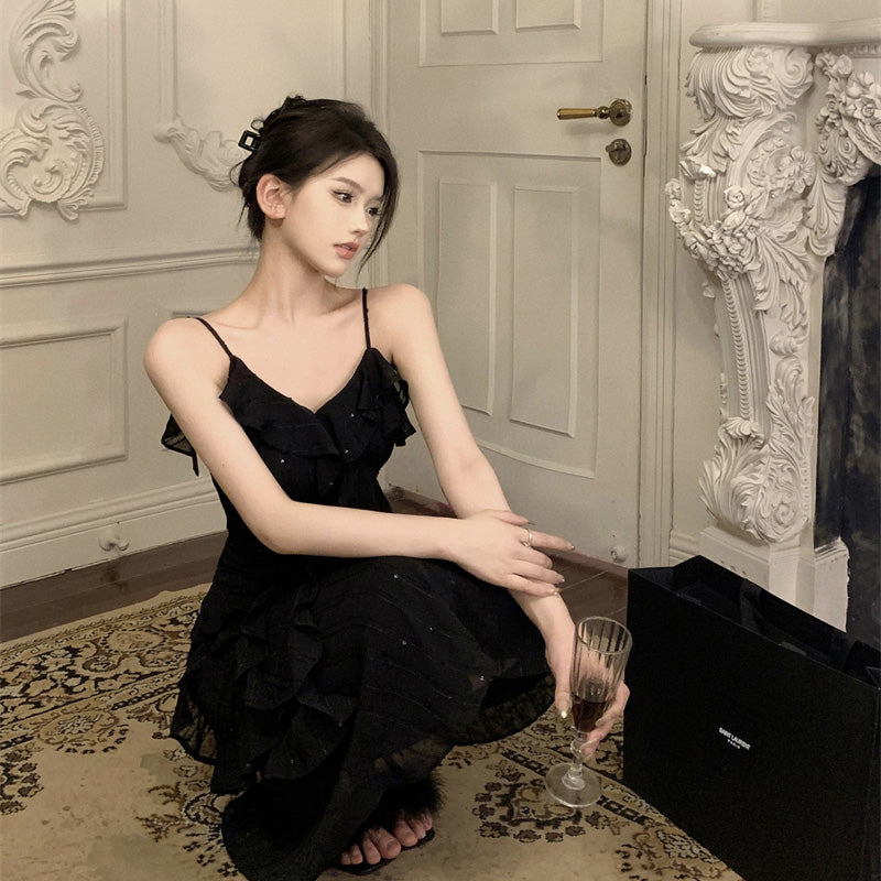 フレンチシック Vネックフリルキャミドレス