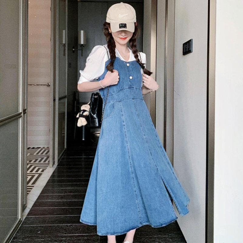 カットソードッキングデニムワンピース