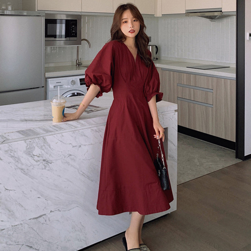 パフスリーブフレアワンピース(2colors)