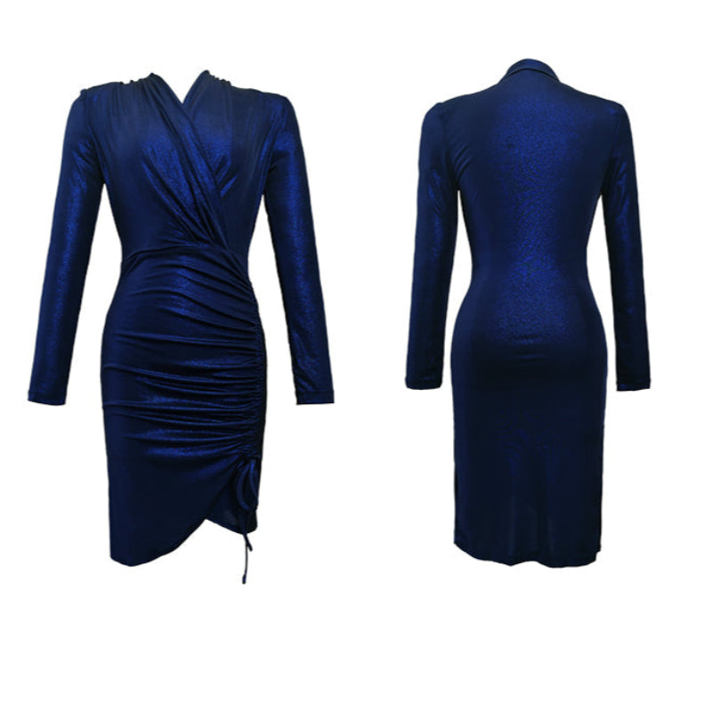 ロイヤルブルーシャーリングミニドレス