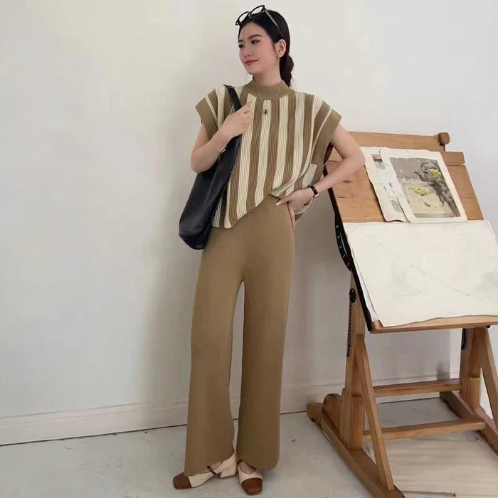 ストライプニット×リラックスパンツ(6colors)