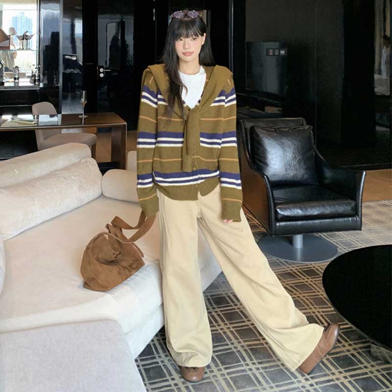 ショール付きボーダーカーディガン