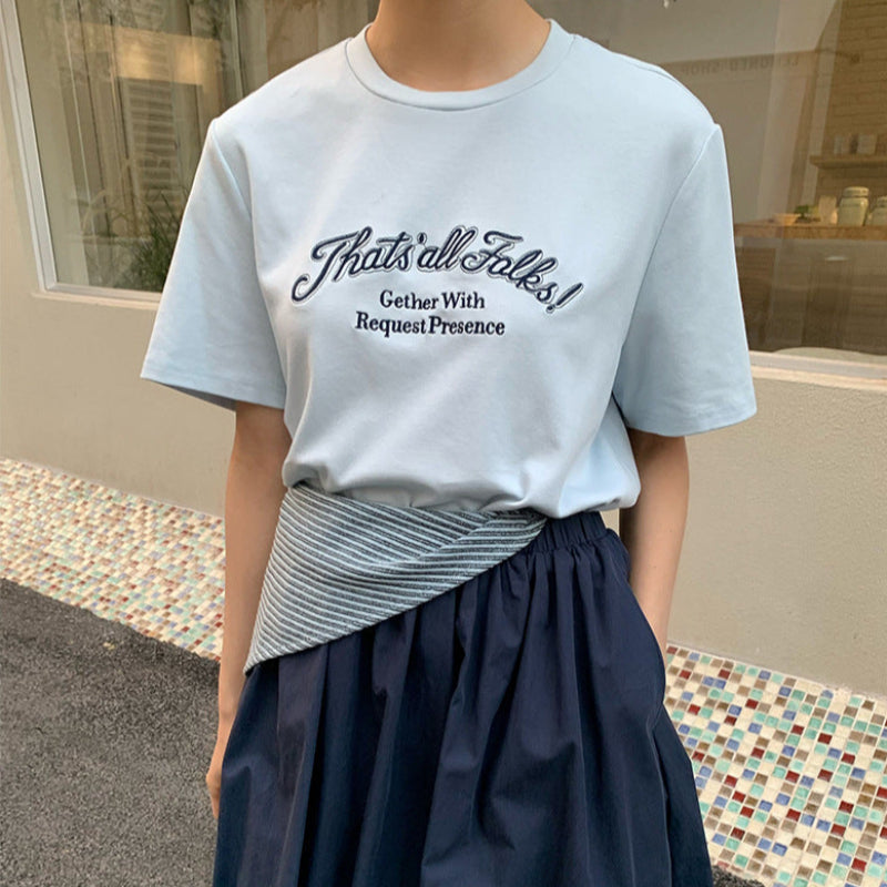 ショール付フロントロゴTシャツ(3colors)
