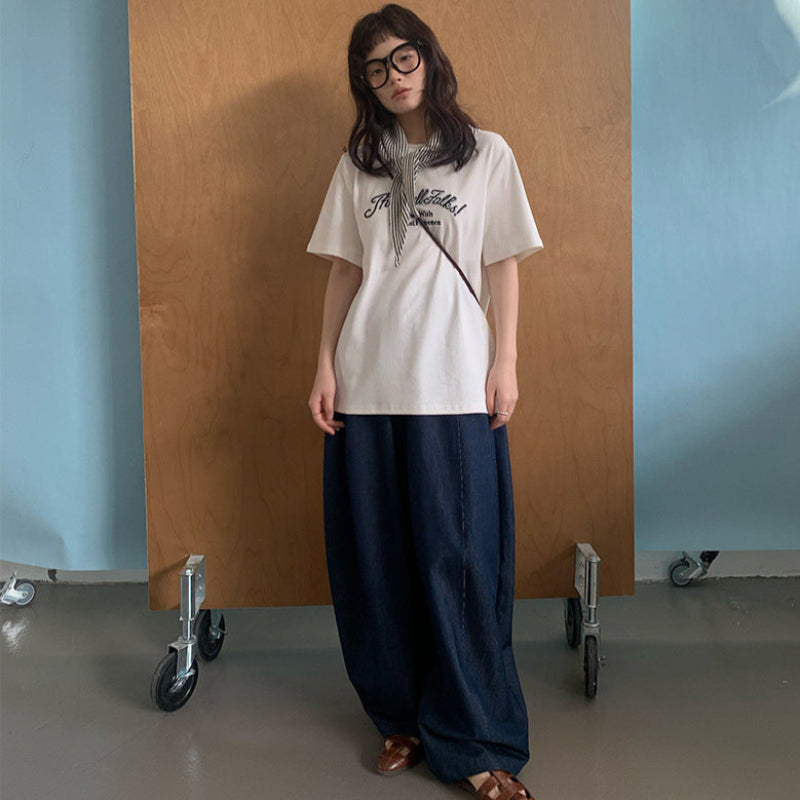 ショール付フロントロゴTシャツ(3colors)