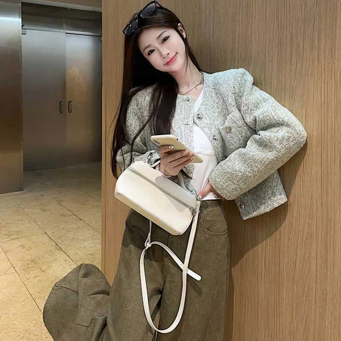 ノーカラーツイードショートジャケット