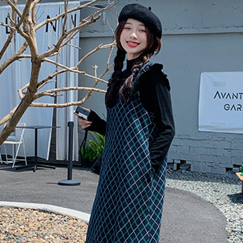 Aラインチェック柄ジャンパースカート(2colors)