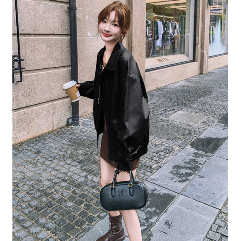 オーバーサイズフェイクレザージャケット(2colors)