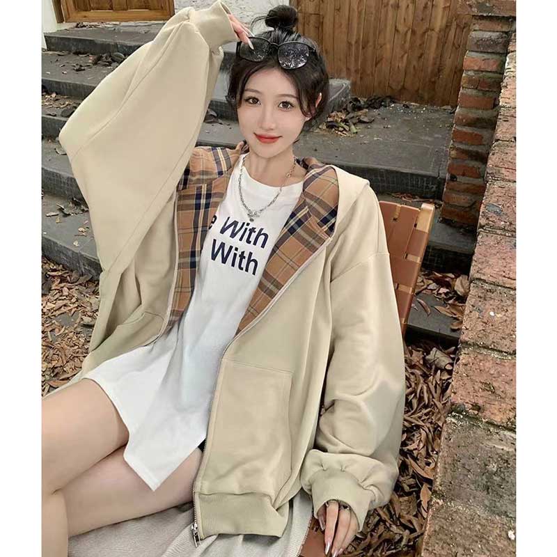 フード裏チェックパーカー(2colors)