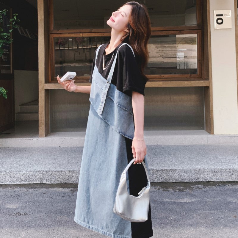 Tシャツ×デニムフェイクワンピース