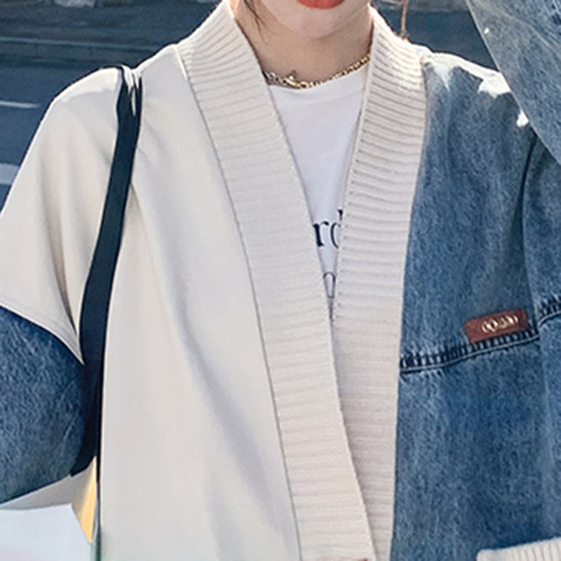 異素材MIXデザインニット×デニムジャケット