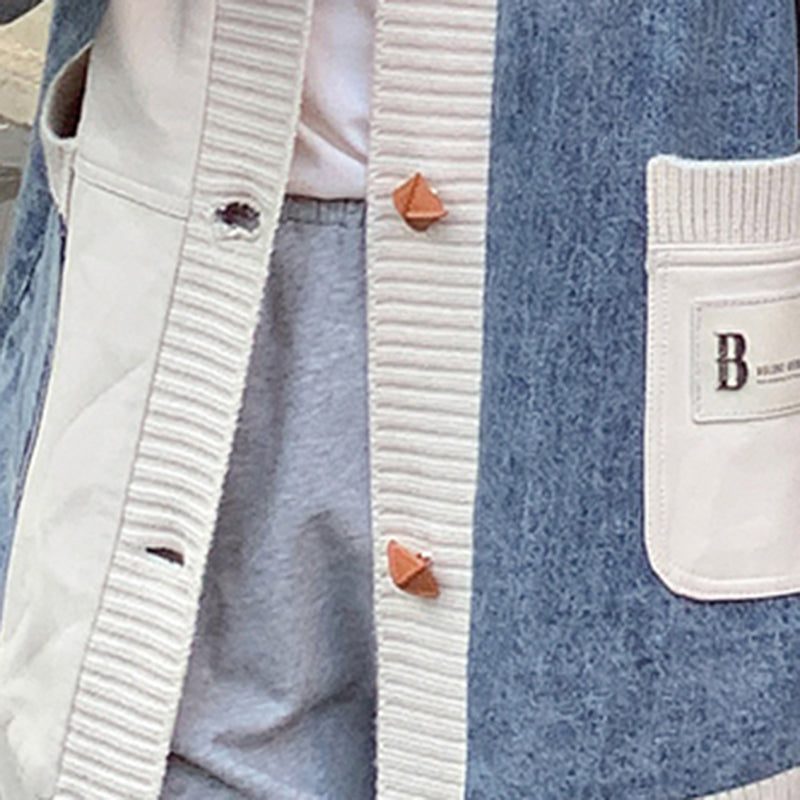 異素材MIXデザインニット×デニムジャケット