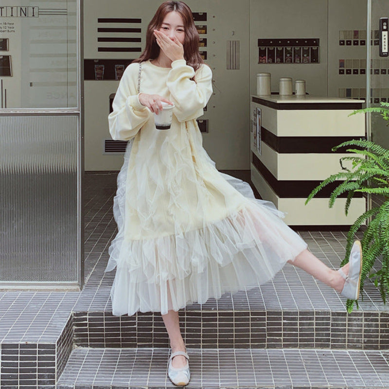 チュール切り替えスウェットワンピース(2colors)