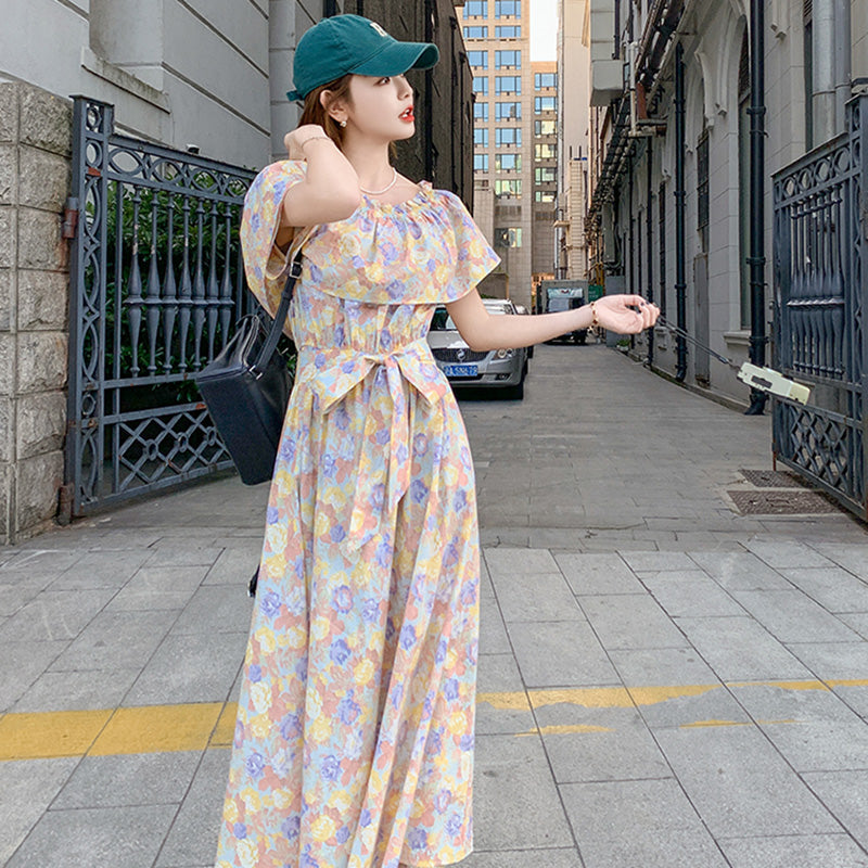 2wayオフショルダーフラワープリントワンピース