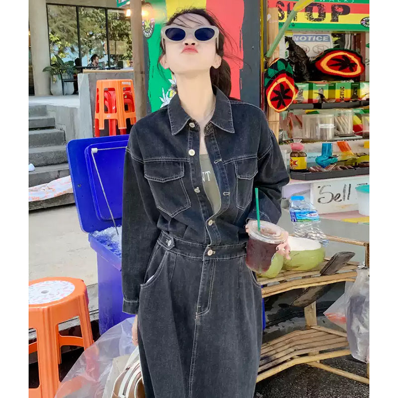 デニムロングシャツワンピース