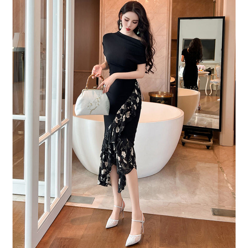 2wayショルダーシックフラワーワンピース