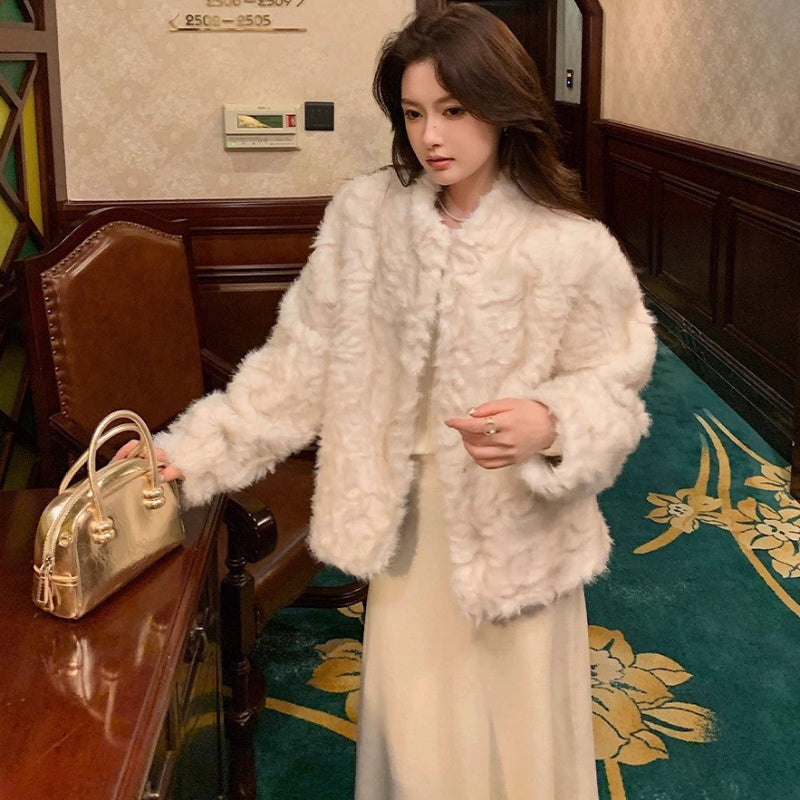 フェイクミンクスタンドカラージャケット(3colors)