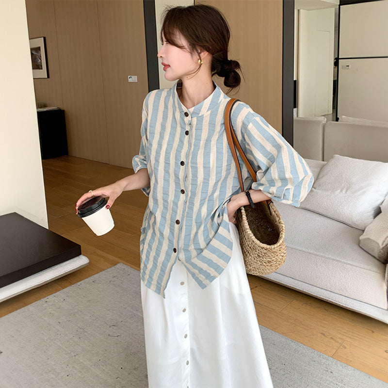 ストライプシャツ×スカートセット