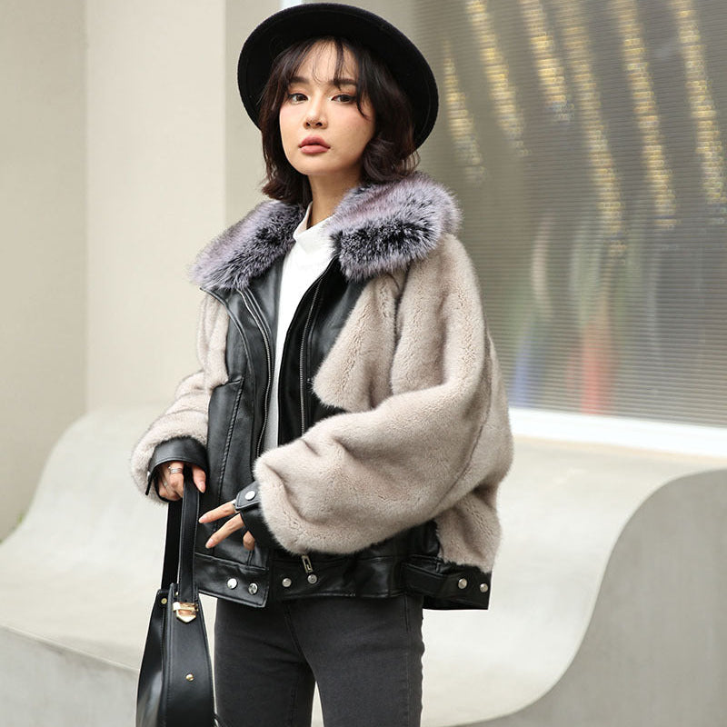 フェイクファーデザインPUジャケット