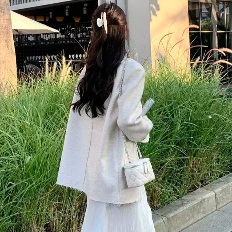 エレガントノーカラーツイードジャケット(3colors)